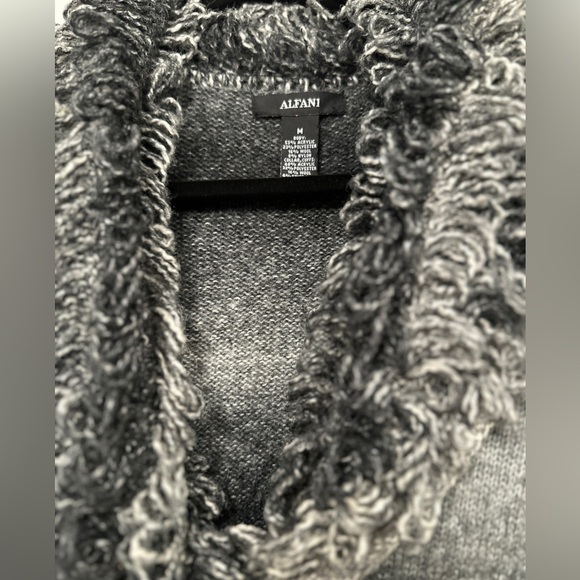 ALFANI Ombre Gray Button Front Cardigan With Loop Yarn Trim, M - Picture 2 of 5